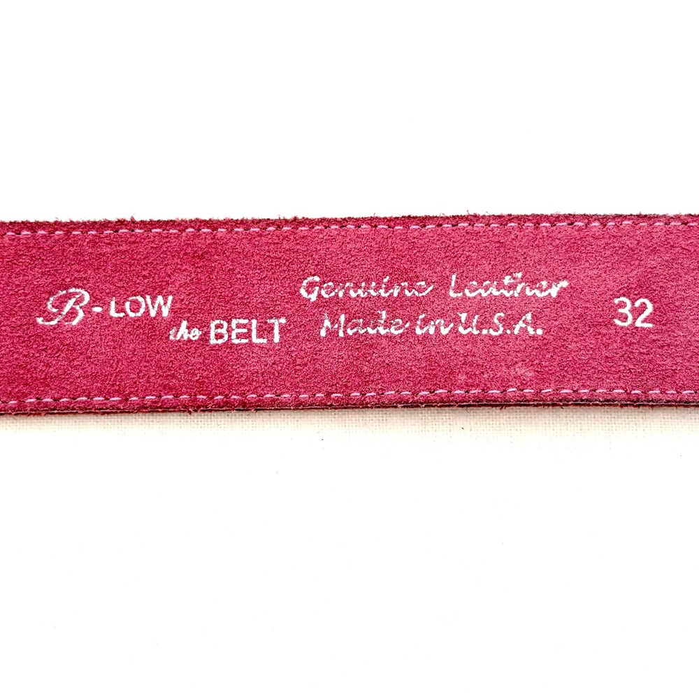VTG B-Low The Belt Pink Leather Rhinestone Buckle Belt Y2K Boho Western Sz 32 - Picture 2 of 11